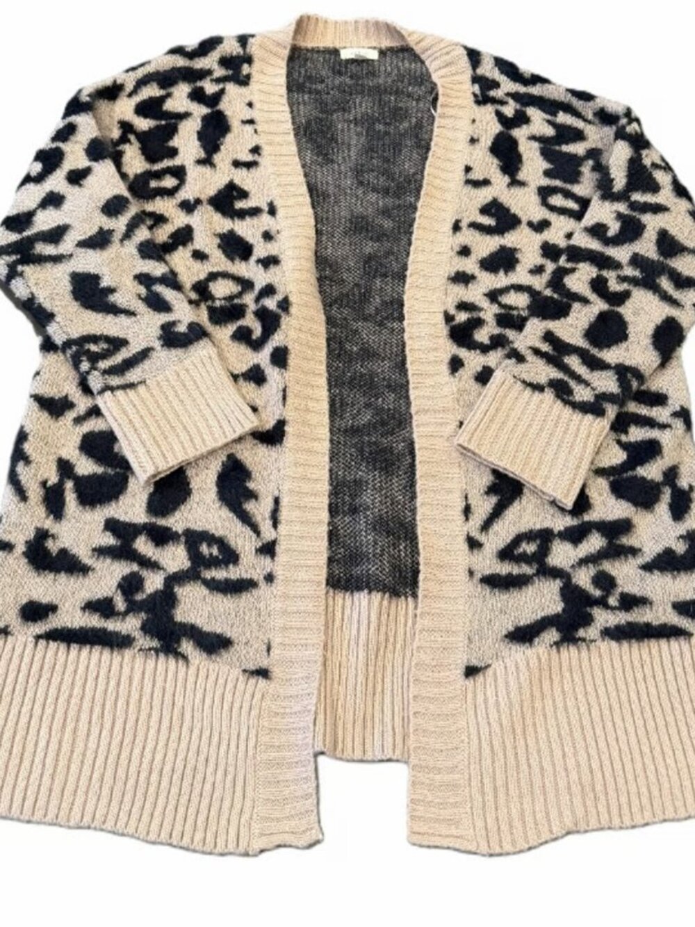 Debut Leopard Print Fuzzy Cardigan Sweater Open Front Long Sleeve Women's M